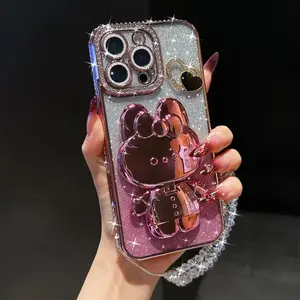 Glitter Rhinestone Decor Phone Case with Beaded Chain, Anti-drop Cellphone Protective Case, Shockproof Mobile Phone Cover for iPhone, Casing, Smartphone