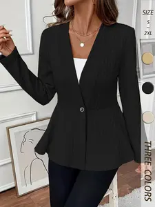 Spring New European Style Fashion Women's Peplum Button Jacket, Elegant Sweet Retro Long Sleeve Cardigan Coat, Trendy Outerwear for Ladies