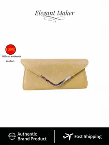 Glam Evening Clutch Bag for Women, Shimmer Glitter V-Shaped Metal Accent, Party Handheld Envelope Bag, Trendy Cocktail Bag, Bridal Wedding Bag