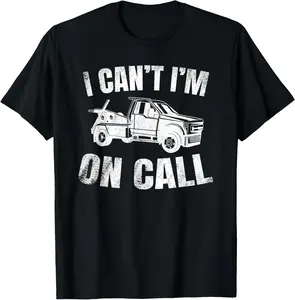 100% Cotton Tow Truck Driver Breakdown Lorry Thin Yellow Line Trucker T-Shirt Vintage Graphic Distressed Tshirt G603219-Black Menswear Casual Crewneck Shortsleeve