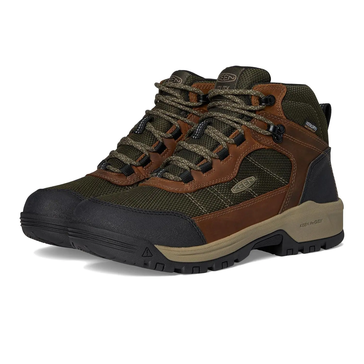 KEEN Utility Men's Skokie Hiker Style Mid Height Soft Toe 90 Degree Waterproof Work Boots, Forest Night/Black, 8 D