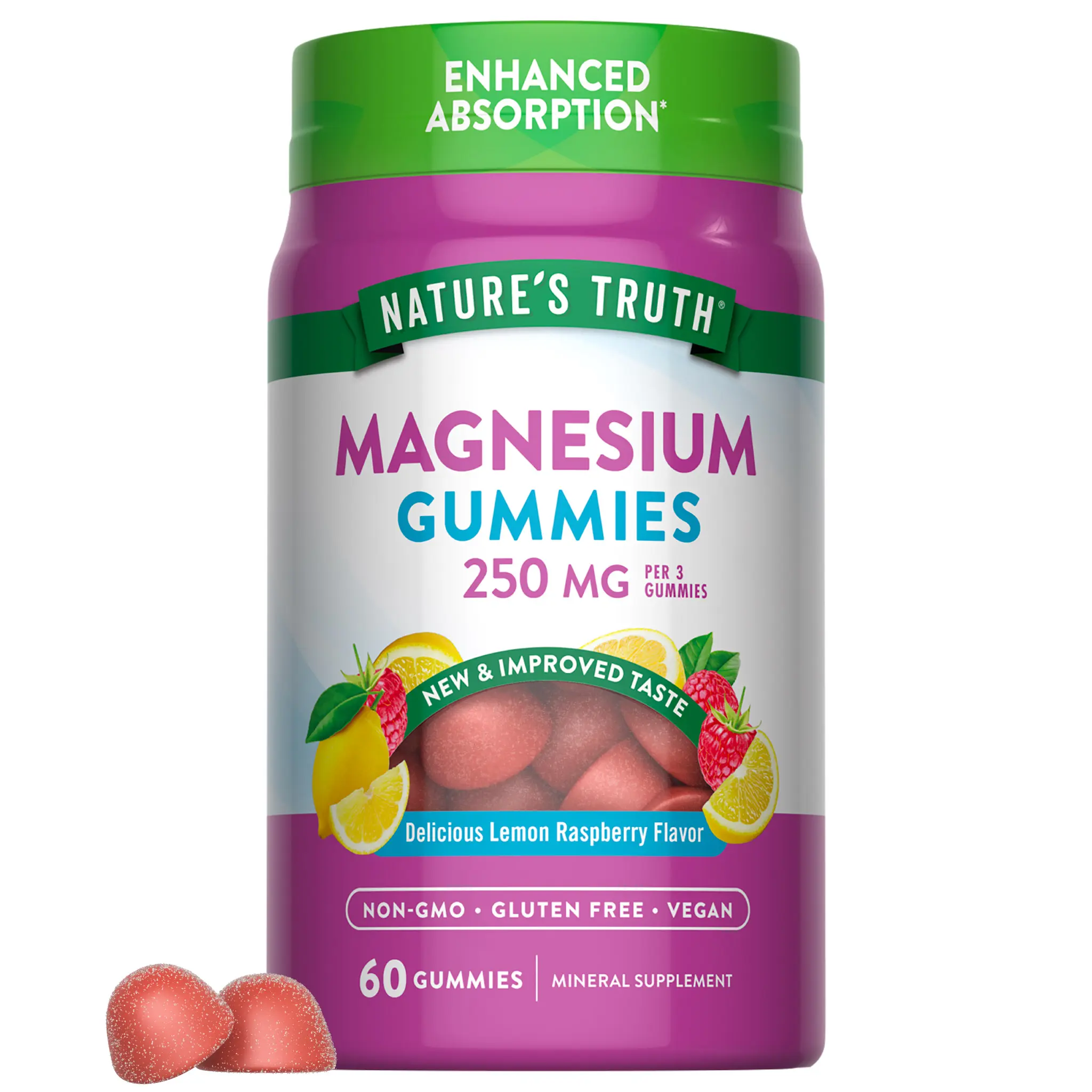 Nature's Truth Magnesium 200 mg - Enhanced Absorption Gummies -60 Count - Vegan, Non-GMO & Gluten Free Supplement