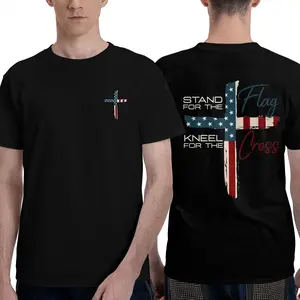 Stand For The Flag Kneel For The Cross" American Flag Christian Cross T-Shirt Patriotic Religious Faith Graphic Tee