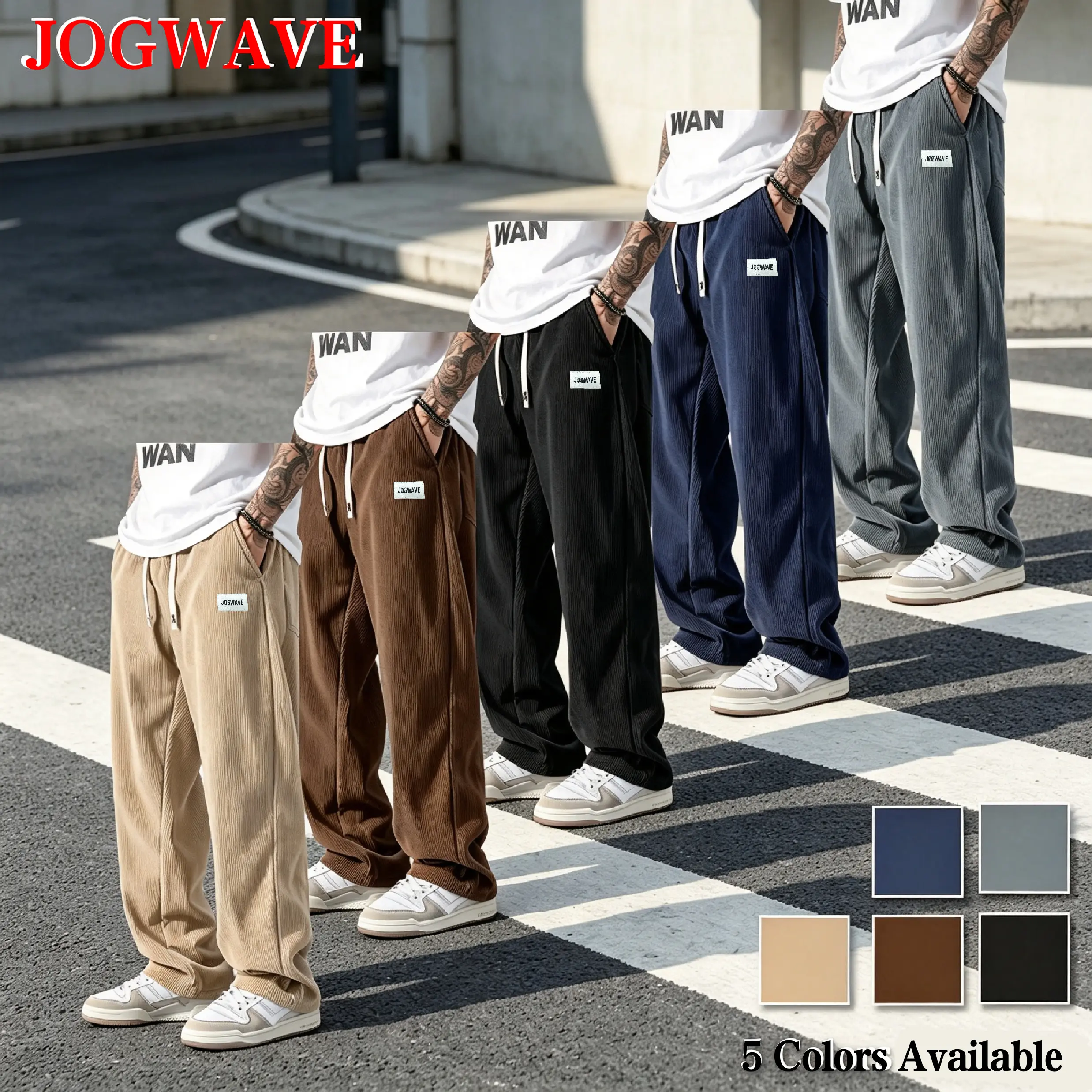 JOGWAVE Men's Corduroy Straight-Leg Cargo Pants - Loose Fit, 100% Polyester, Casual Comfy Pocket Trousers with Cargo Pockets for Outdoor Activities