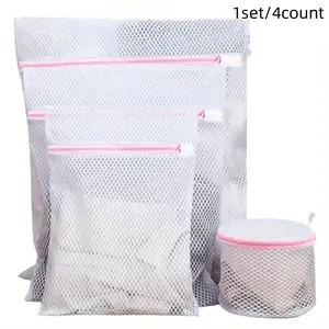 4 Piece Mesh Laundry Bags with Safety Zipper Closure, Protect Delicate Clothes, Underwear, Multiple Sizes Fits Standard Washing Machines