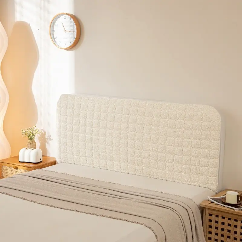 Cream Color Diamond Pattern Soft Package Headboard Cover, Simple Modern Style, Versatile Elastic Full Coverage Design Fits Various Headboards, Thickened Anti-collision, Dust-proof, Creates Warm Bedroom Atmosphere, Bedroom Setting