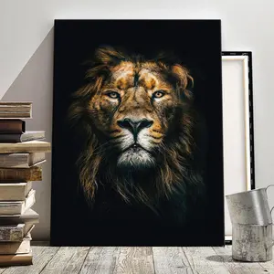 Lion Pattern Animal Print Wooden Framed Canvas Painting, Modern Animal Art Decoration, Wall Art for Home Living Room Bedroom Office, Ornaments