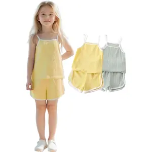 Cute Girls Children Apparel Girls Summer Clothes 4 Piece Cute Outfits Cami Tank Top and Dolphin Shorts Sets for Kid Casual, Dance, Beach