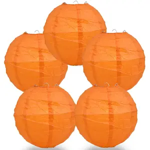 5-Pack 16 Inch Persimmon Orange Free-Style Ribbing Round Paper Lantern