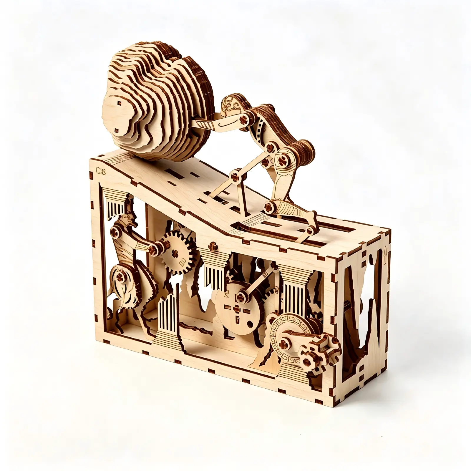 DIY 3D Wooden Sisyphus Model Kit, 314-Piece Wood Puzzle Assembly Set with Gear-Driven Kinetic Scene, Desktop Craft Display for Adults and Hobbyists