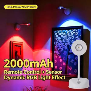 2000mah Rechargeable Magnetic LED Spotlight, RGB Remote Control Night Light, Dimmable Closet Wall Lamp, Portable Energy-Saving Home Decor Light