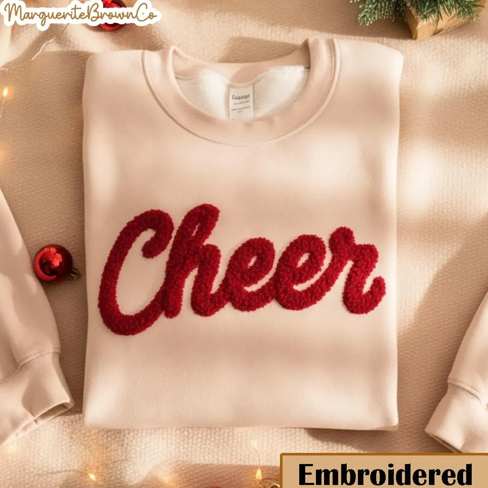 Cheer chenille Christmas Sweatshirt | Fuzzy Yarn Embroidered Sweater | Personalized Holiday Crewneck | Gift for Her | Cheer Sleigh