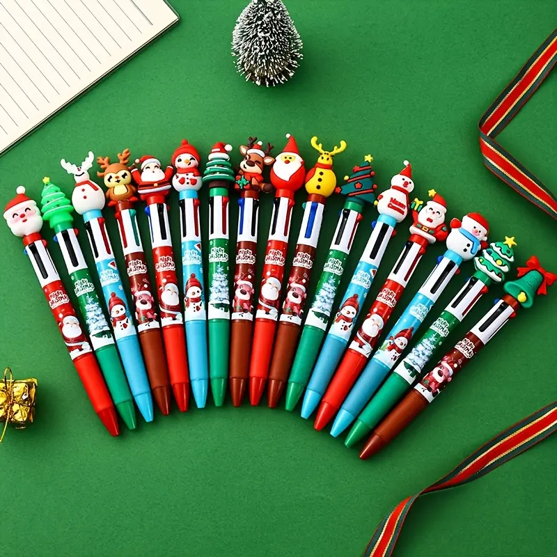 Christmas Ballpoint Pens Set, Aesthetic Pens, Cool Pens, Cute Writing Pen, Novelty Pens, 4-Color Design with Santa Claus, Reindeer & Snowmen Patterns, Perfect Gift for Holiday Celebrations