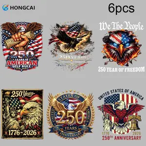 6 Pcs Us 250th Anniversary Iron-On Transfer Stickers, Eagle Flag DIY Heat Transfer Vinyl, Vintage Style, Durable Patriotic Decals