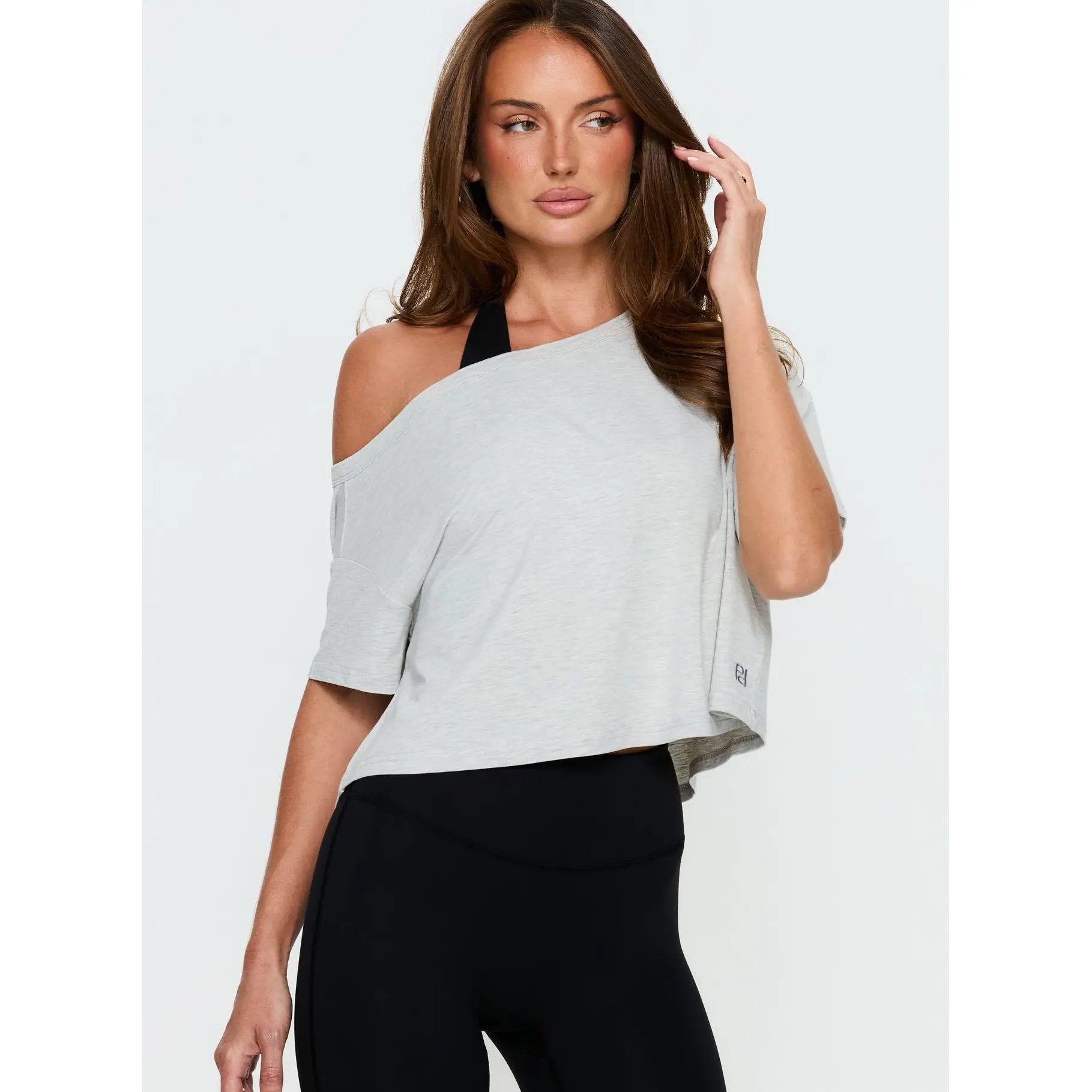 Bailea Off Shoulder Cropped Tee Grey Marle