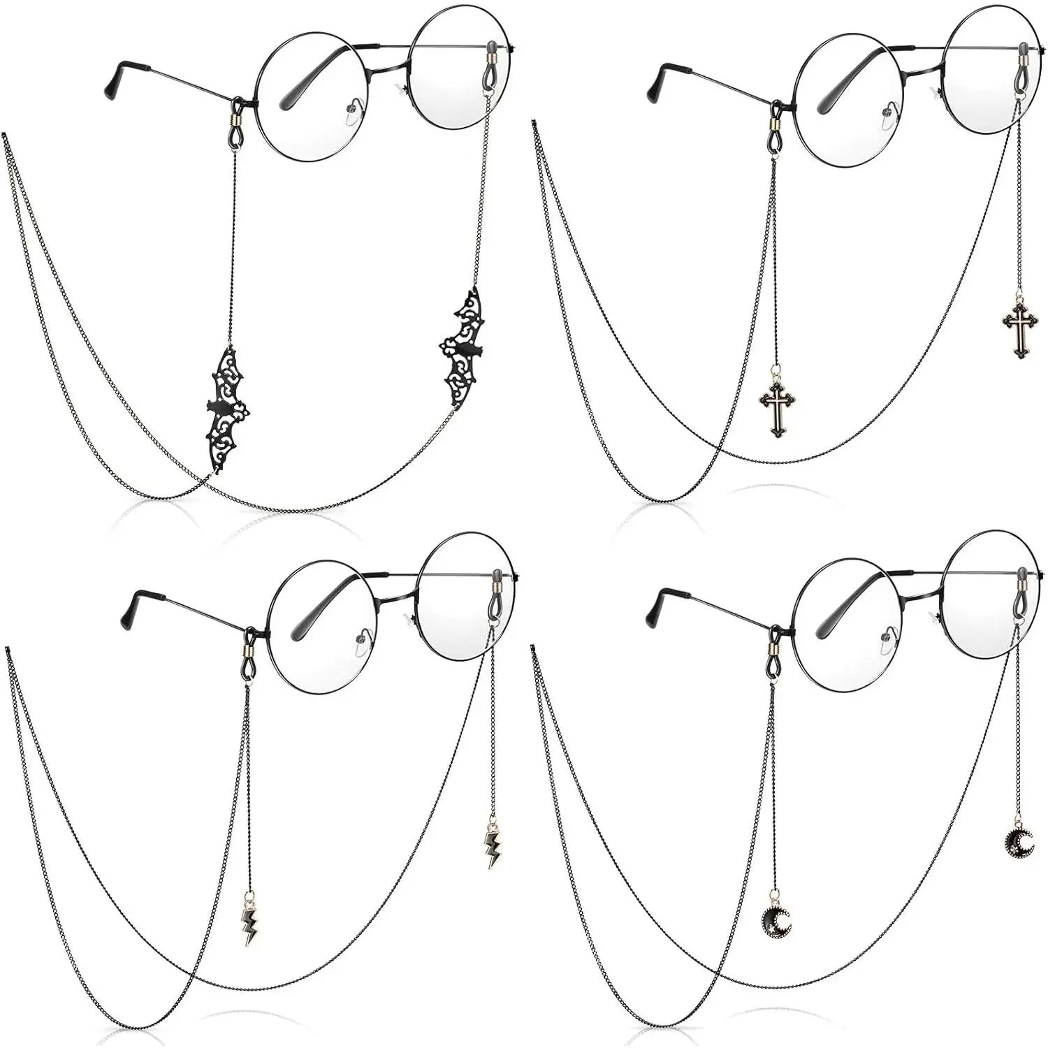 4 Pcs Goth Glasses Chain with Pendant Metallic Bat Goth Sunglasses Eyeglass Lanyard Party Accessories for Women Men