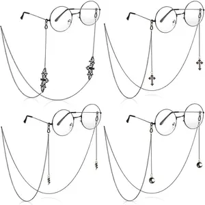 4 Pcs Goth Glasses Chain with Pendant Metallic Bat Goth Sunglasses Eyeglass Lanyard Party Accessories for Women Men
