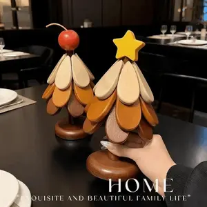 Christmas Tree Heat-Resistant Pad, Elegant Round Wooden Table Mat, Creative Pot Lid, Cup Holder, Bowl Protector, Decorative Piece