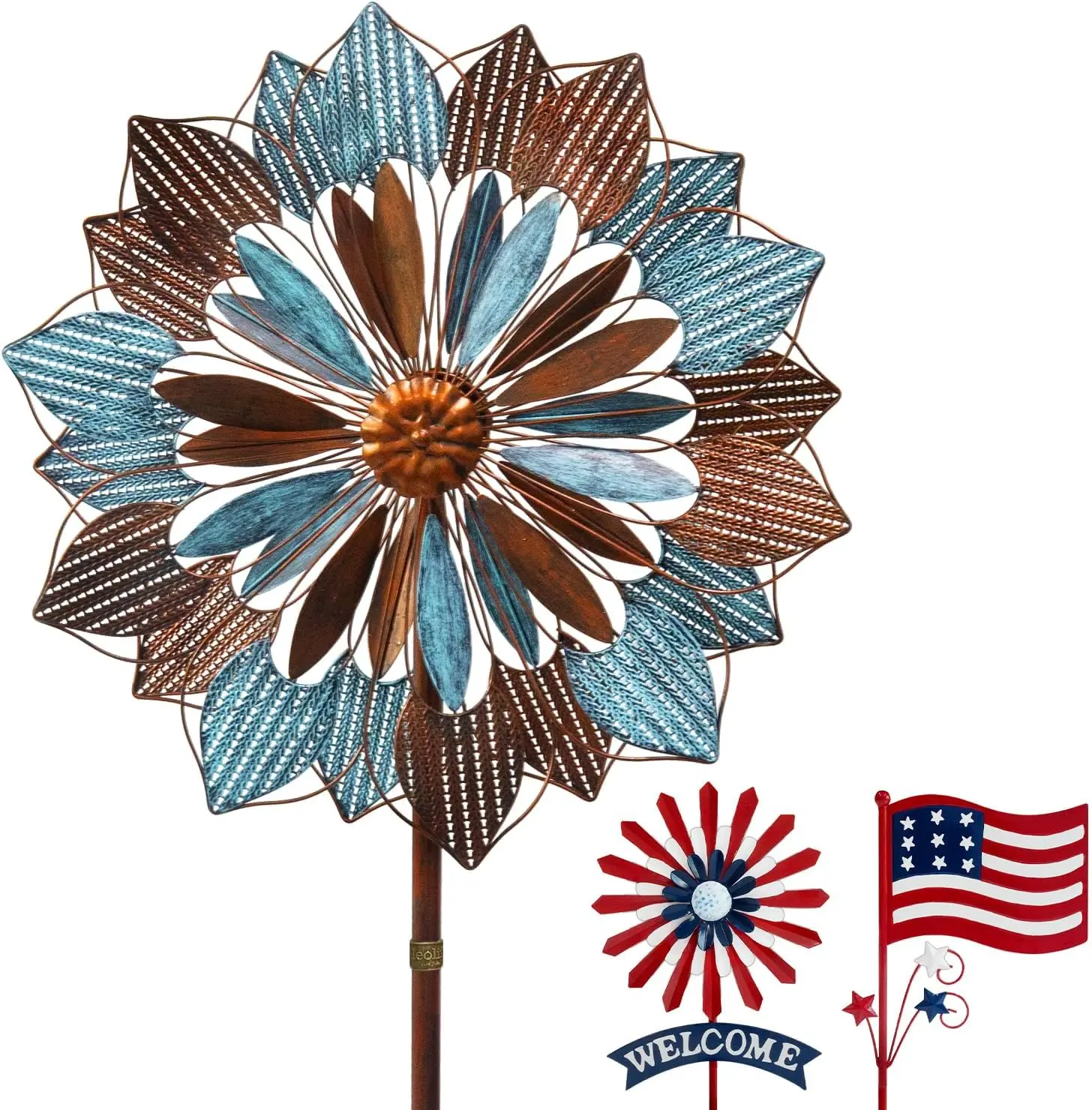 Wind Spinners Outdoor, 84" Large Metal Kinetic Wind Sculptures for Garden, Classic Yard Art with 2 Piece Welcome Flag Decoration