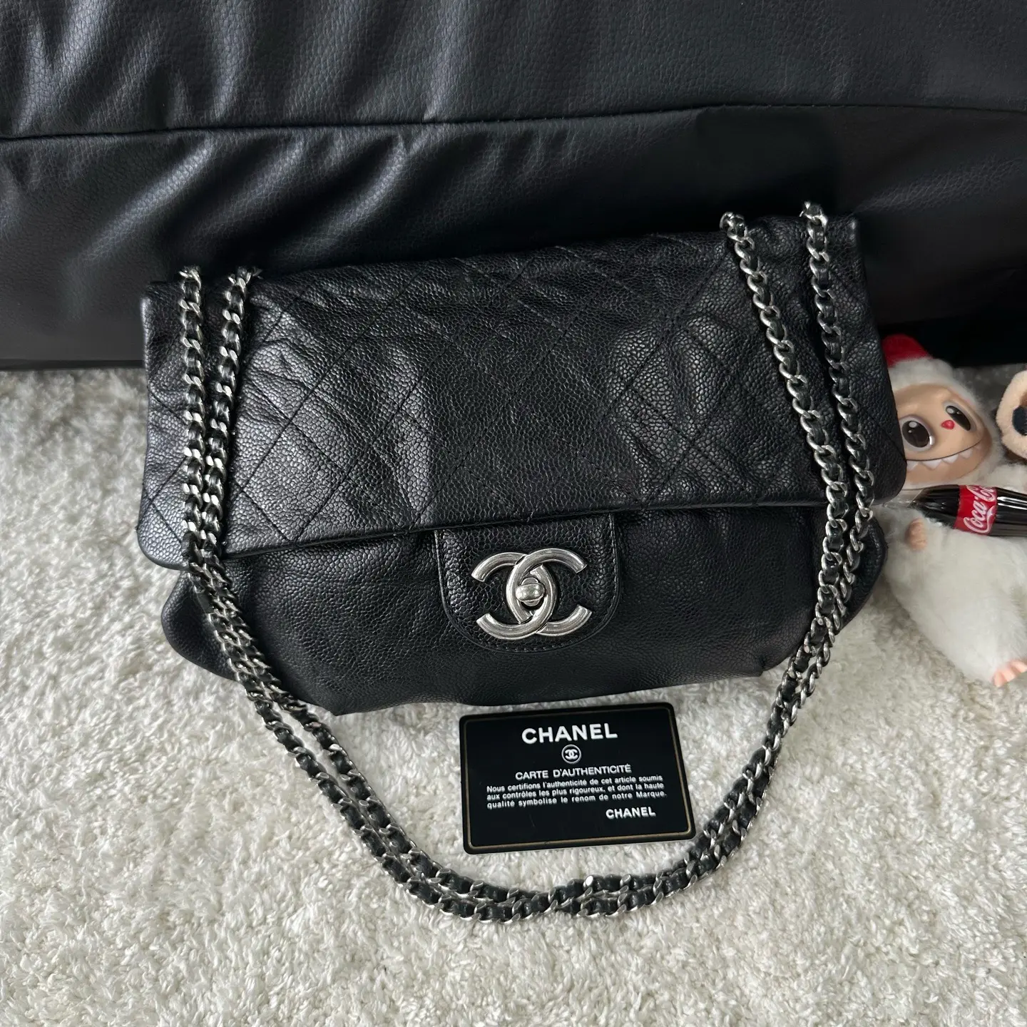 Pre-owned CHANEL Caviar Quilted Leather Medium Elastic Flap Shoulder Bag, Black