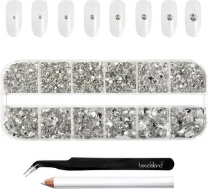 Rhinestones for Makeup,8 Sizes 2500pcs Crystal Flatback Rhinestones Face Gems for Nails Crafts with Tweezers and Wax Pencil,Clear,SS4-SS30