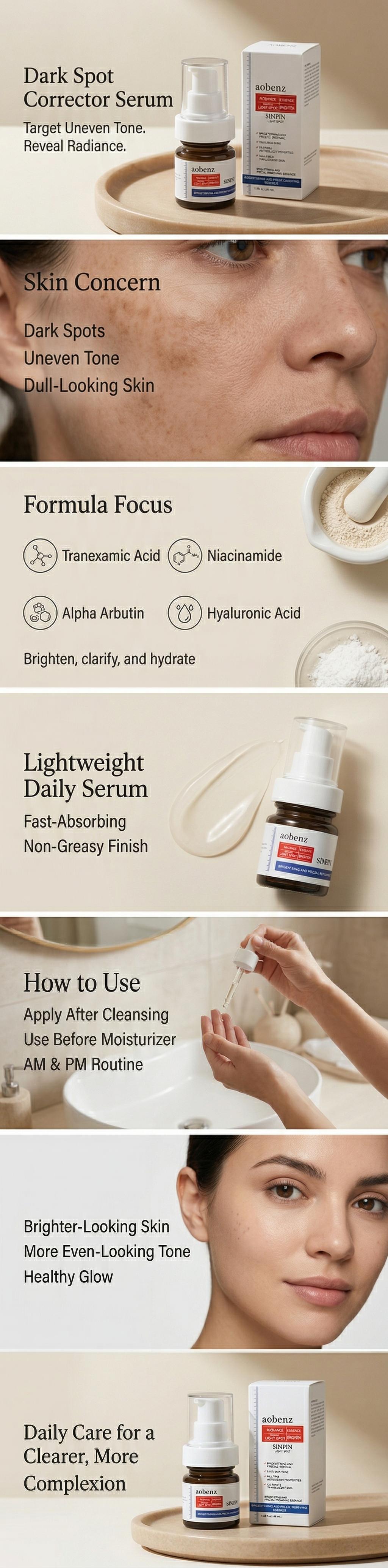 Dark Spot Corrector Serum Brightening Facial Serum | Niacinamide Skincare for Dull & Uneven-Looking Skin | Lightweight Glass Skin Routine