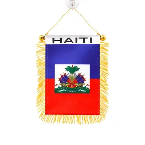 Haitian Car Flag with Fringe and Suction Cup Mount for Vehicle Decoration