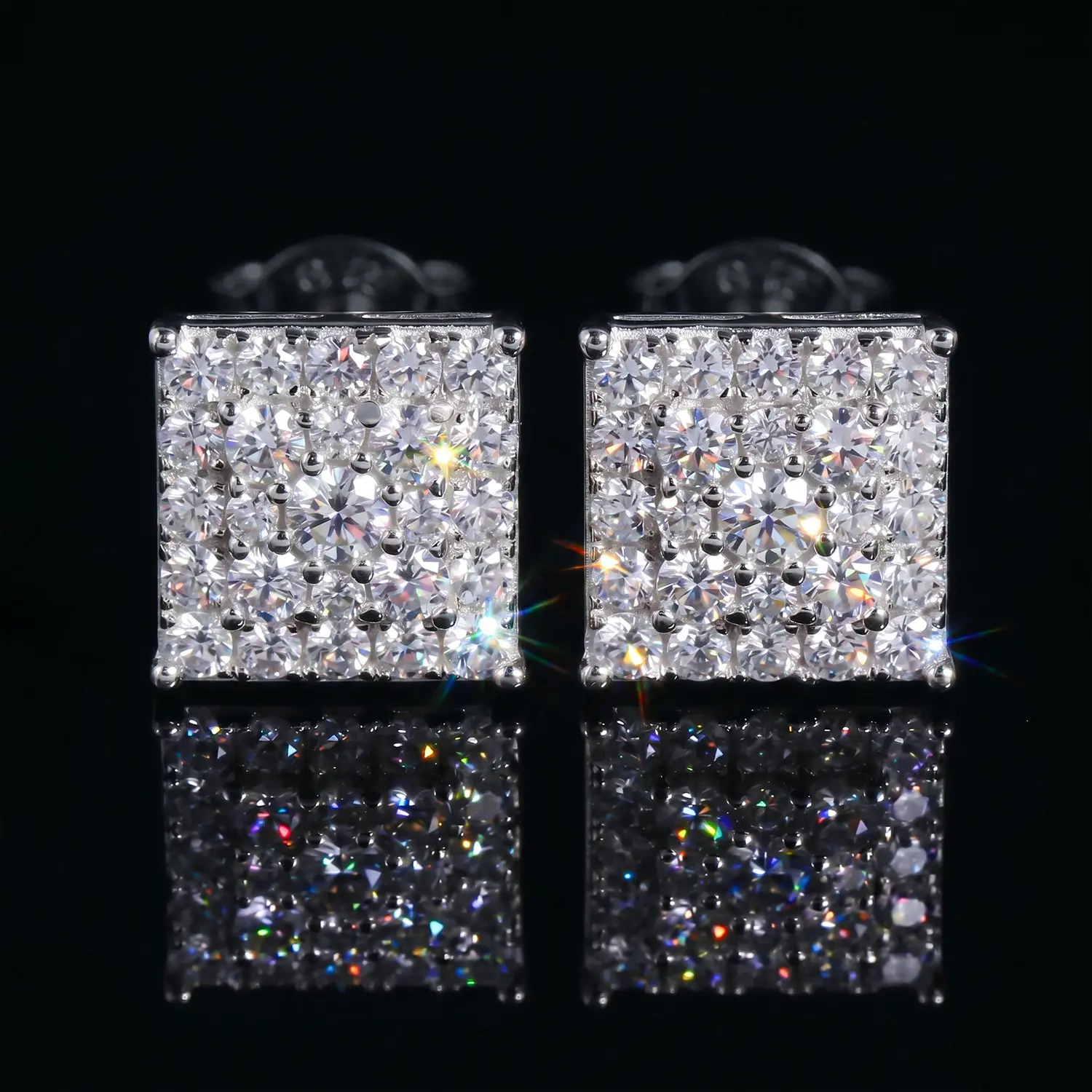 HELLOICE Moissanite Square Cut Stud Earrings Full Paved Synthetic Moissanite 925 Sterling Silver Earrings 10mm Jewelry Gift for Men