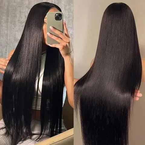 Women's 30-32 Inch 100% Human Hair Bone Straight Lace Front Wig, 13x6 Brazilian Remy, 180% Density, Heat Resistant, Transparent Cover Lace, Braided Design