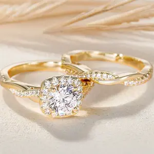 2 Piece Set Elegant Twisted Interwoven Square Cubic Zircon Leaf Women Wedding Ring Engagement Bride Couple Ring Set Wedding Banquet Proposal Valentine Christmas Mothers Day Gift Daily Casual Wear