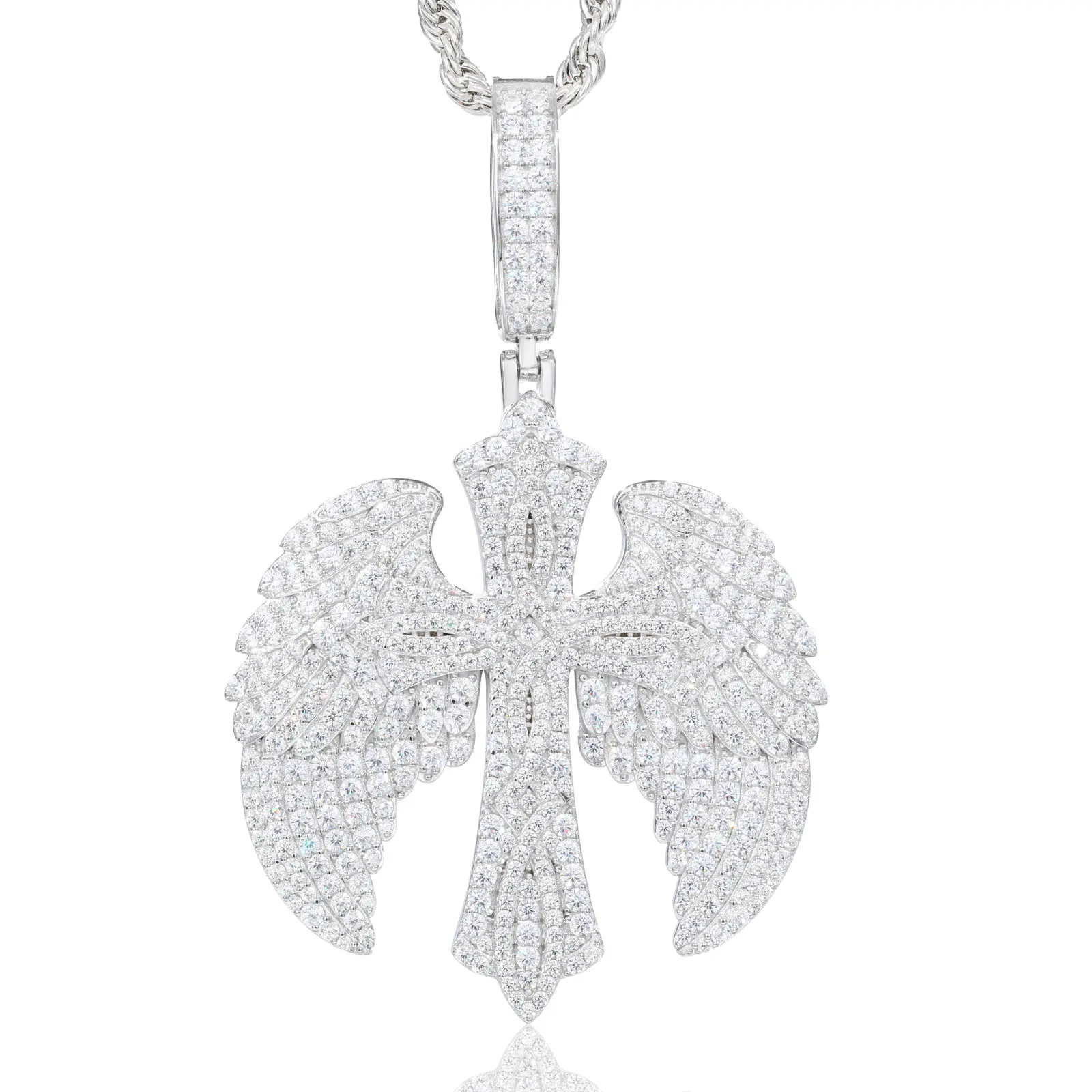 UCCIYO Cross Wings Pendant P818 UCCIYO Lab-Created Moissanite S925 Sterling Silver Moissanite Pendant Necklace For Women Men Hip Hop Jewelry Gift【#P818】