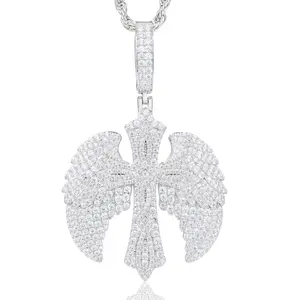 【#P818】Cross Wings Pendant UCCIYO Lab-Created Moissanite S925 Sterling Silver Moissanite Pendant Necklace For Women Men Hip Hop Jewelry Gift