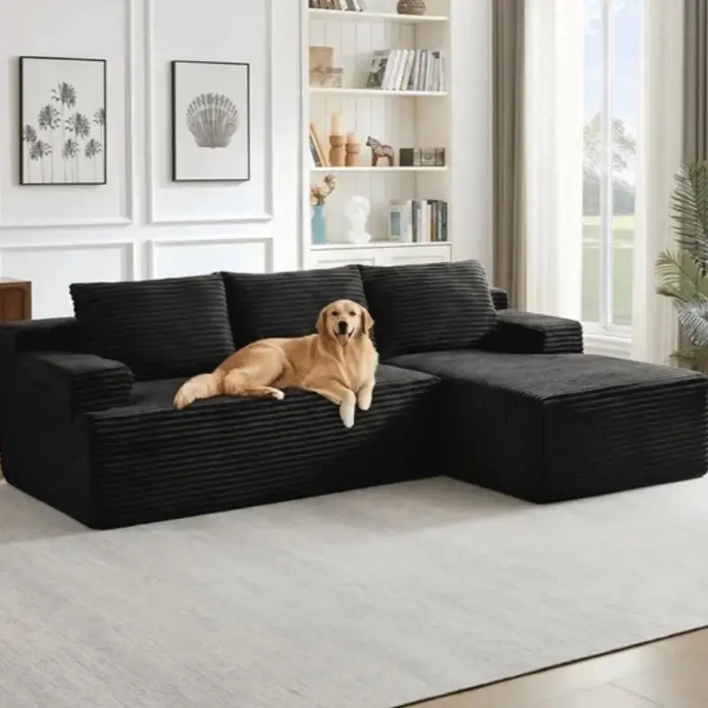 96" Boneless Cloud Couch with Chaise, Modular Sectional Sofa for Living Room