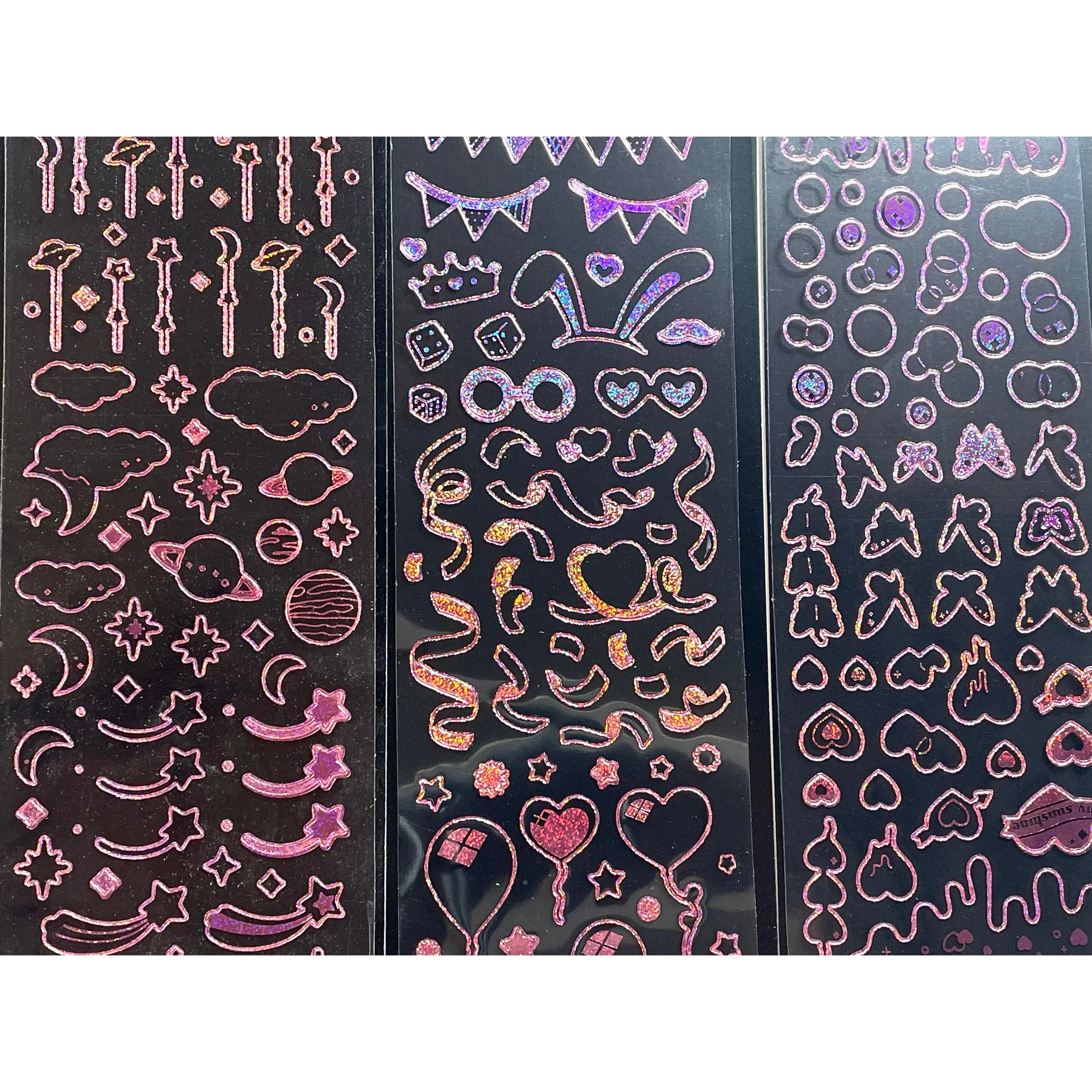 Pink Foil Ribbon Sticker - Assorted Designs in Pink Color with Various Shapes and Patterns