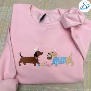 Dachshund Easter Embroidered Sweatshirt, Cute Easter Dog Crewneck, Spring Puppy Shirt, Dog Lover Gift, Easter Doggie Apparel, Doxie Lover Sweatshirt, Funny Wiener Dog Shirt, Spring Holiday Outfit, Pet Lover Gift, Cozy Embroidered Crewneck