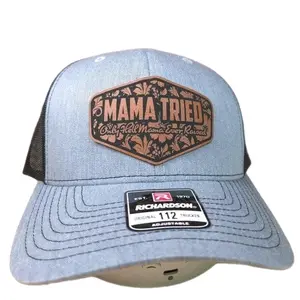 Richardson "Mama Tried" Patch Trucker Hat - Premium Mesh Back, Adjustable Snapback, Rustic Floral Design, Country Concert Style, Hand Wash Only