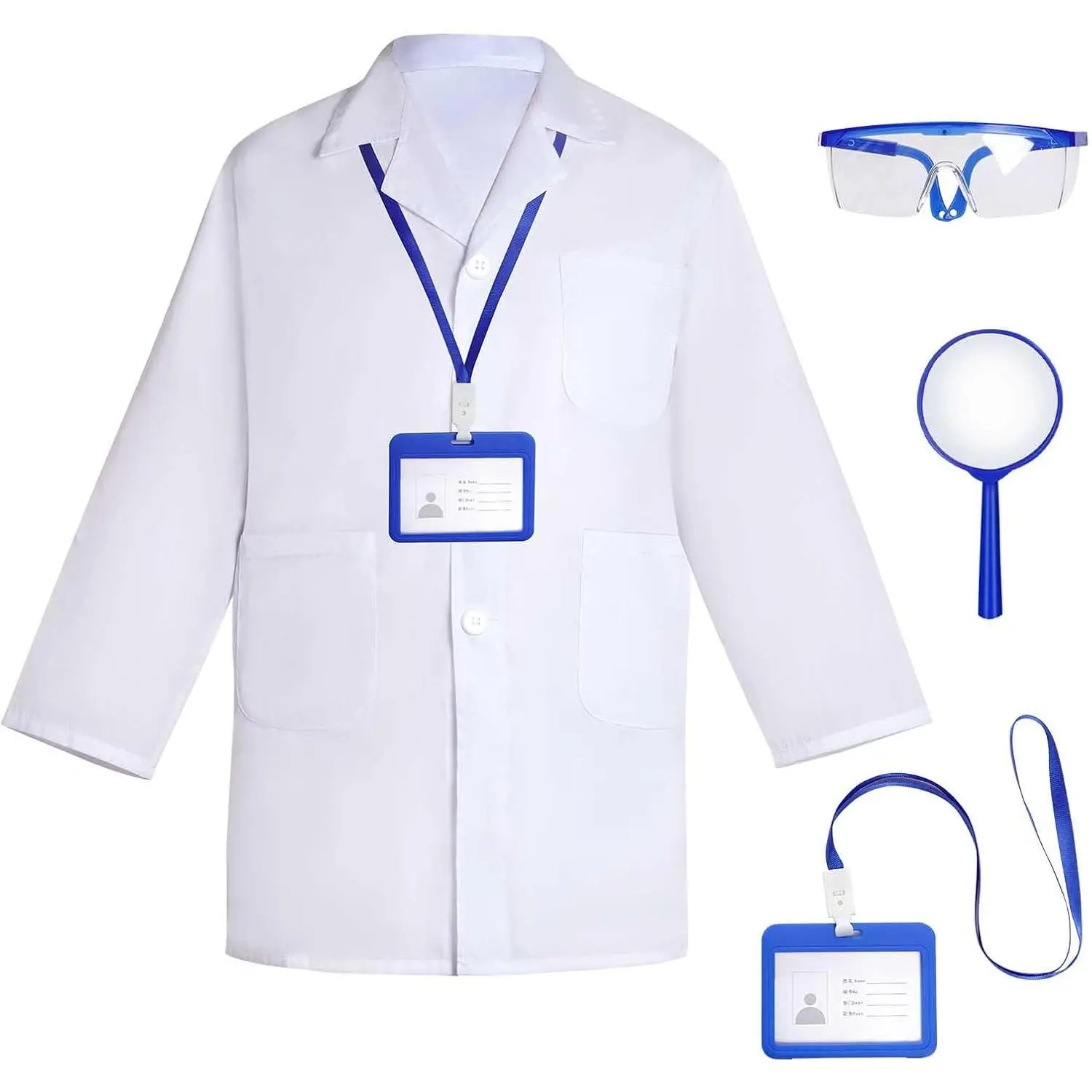 F-CPA08 Kids' Doctor Scientist Role Play Costume Kit - Pretend Play Set with Lab Coat, Goggles, ID Card, Magnifying Glass, Costume Accessory for Halloween Dress-Up, Pretend Play Costume
