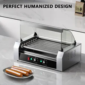 Commercial & Household Hot Dog Roller – 7-Roller, 550W, Stainless Steel Design,  With glass cover, suitable for family restaurant counter parties