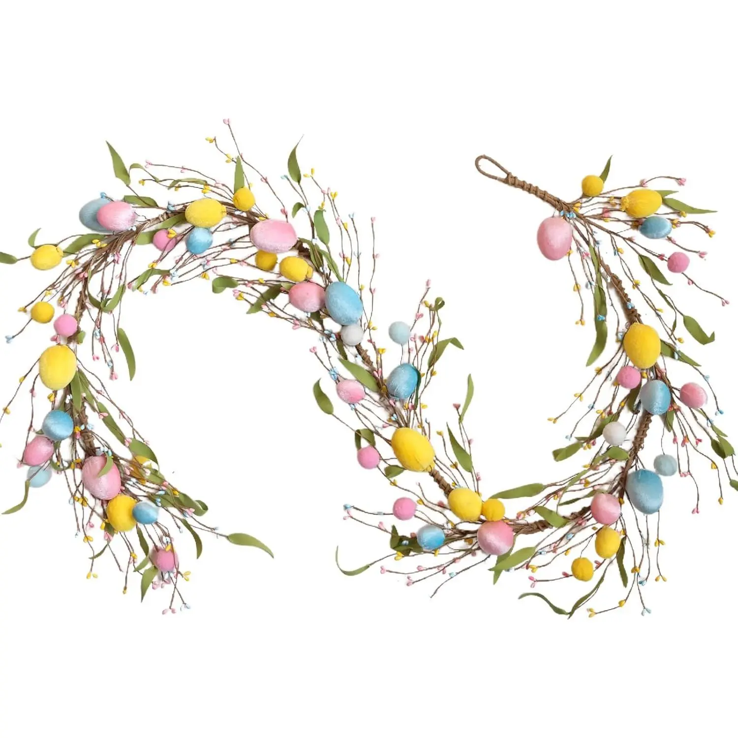 70 Inch Easter Garland Spring Artificial Garland with Colorful Easter Eggs Greenery Twig for Mantel Fireplace Staircase Door Table Home Party Indoor Decor
