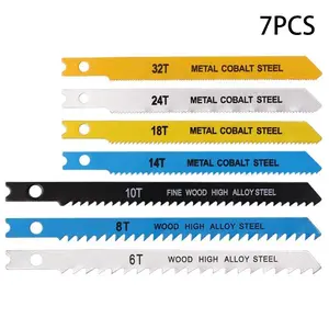 7Pcs Jig Saw Blades Cutting Tools T-Shank Jig Saw Blade Wood Metal Saw Blades Woodworking Tool Cutting Jig Saw Power Tools