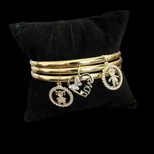 Set of 3 Bangles with Gold Plated Pendant - 14k
