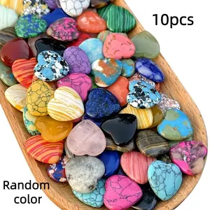 10pcs 20mm Natural Gemstone Heart Crystal Stones, Random Colors, Boho Chic Crystal, Aurora Crystals, Crystal Bundles, Polished Craft Supplies for DIY Jewelry & Gifts, Seasonal Decorations