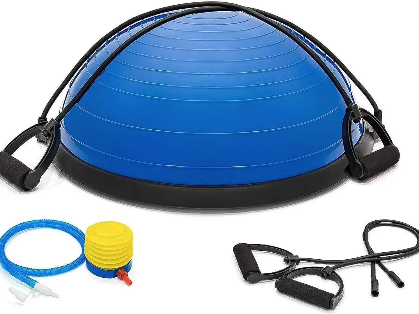 Half Exercise Ball Trainer - Balance Yoga Ball with 2 Straps, Resistance Bands & Foot Pump - Stability Balance Board for Home Gym, Core Strength, Fitness, Balance & Full Body Workouts | Blue, 46cm