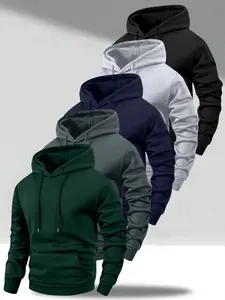 Autumn and Winter Men's Five-Piece Set Solid Color Hoodie Sports Jacket with Drawstring Hood Design and Kangaroo Pocket Suitable for Autumn and Winter Street Fashion, Jogging Workouts, Travel, Vacation, Outdoor Commuting Camping Wear, Men's Casual Hooded