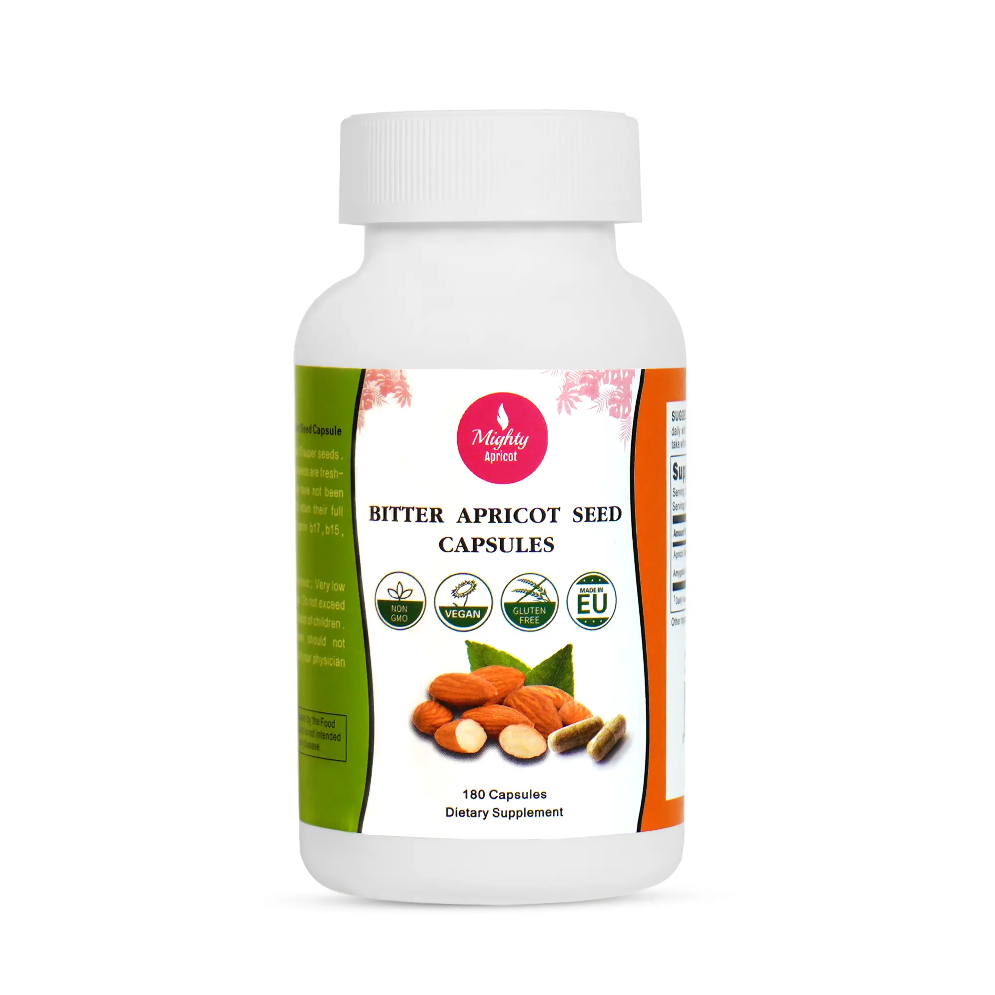 Mighty Apricot Bitter Apricot Seed Capsules 65mg/500mg, 180 Capsules, Edible Dietary Supplement, Healthcare Vitamin for Fitness, natural health