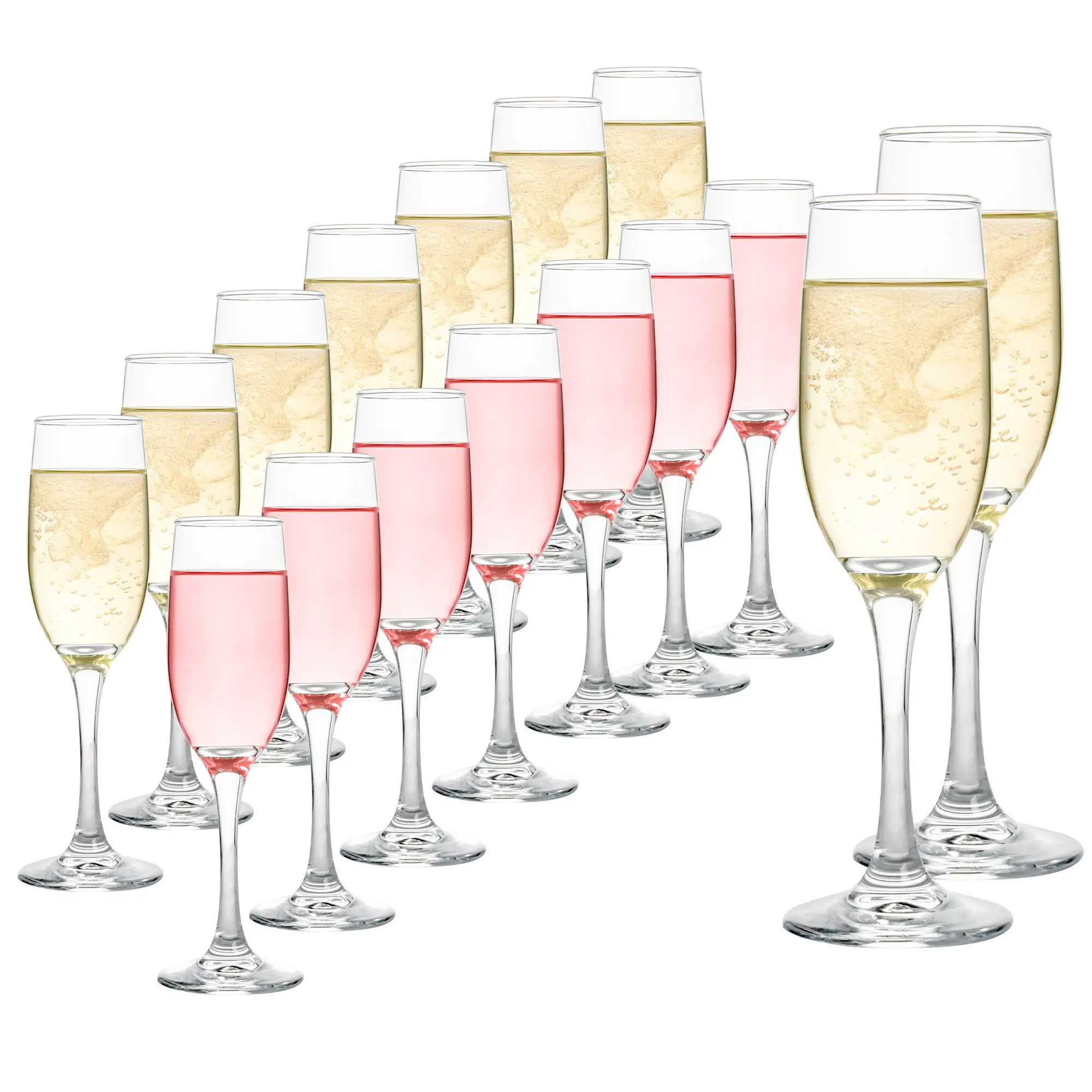 16 PCS Champagne Flutes Glasses, 6 OZ, Hand Blown Glasses - Hand Crafted By Artisans - Premium Crystal - Gift For Birthday, Wedding, Anniversary, Christmas , Clear Drinkware