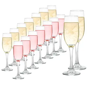 16 PCS Champagne Flutes Glasses, 6 OZ, Hand Blown Glasses - Hand Crafted By Artisans - Premium Crystal - Gift For Birthday, Wedding, Anniversary, Christmas , Clear Drinkware