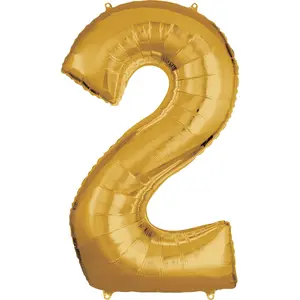 50-Inch Gold Foil Number 2 Balloon - Metallic Finish