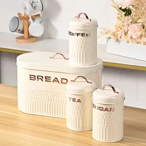 Four-Piece Sealed Storage Jars Set, High-Quality Modern Nordic Style, Moisture-Proof Bread Coffee Sugar Tea Containers, Kitchen Organizer