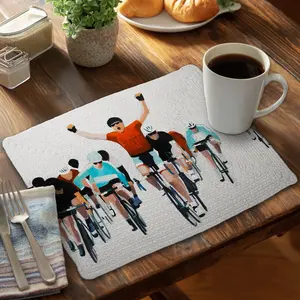 360 stand Braided Polyester Tableware Placemat & Coaster Set of 4, 14x18 in, Cyclists At the End of a Race Design for Coffee Tables, Coasters